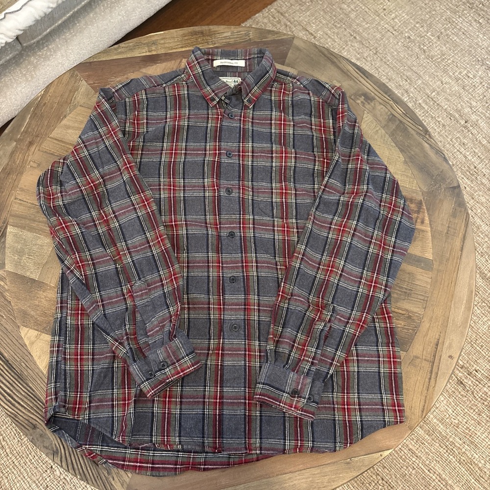 L.L Bean Flannel Shirt Men's M Scotch Plaid Grey Stewart Traditional Fit 228061